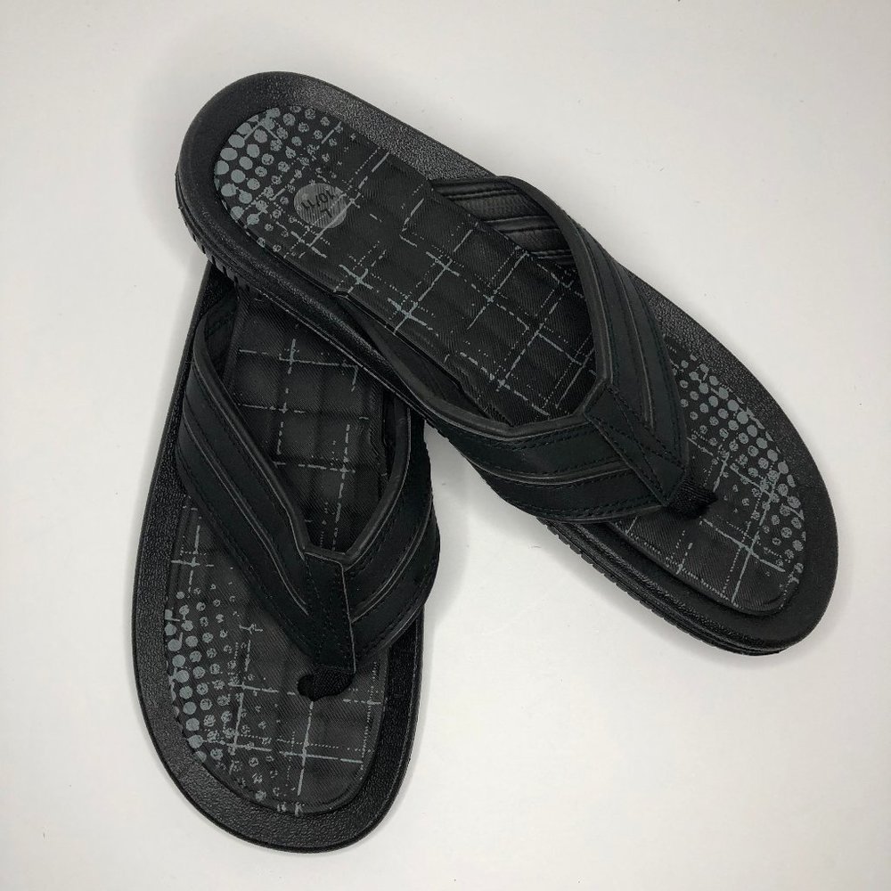 Black & Gray Comfort Textured Padded Sole Flip Flop Beachy Coastal Festival